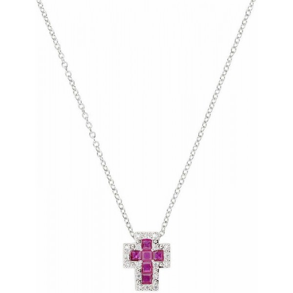 Image of the Amen Silver Cross Necklace with zircons for women CLCRREBBRZ3