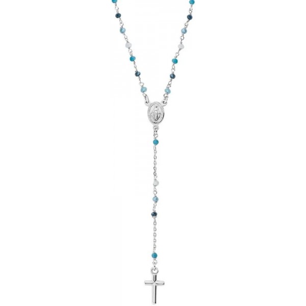 Amen Silver Rosary Necklace with crystals for ladies CRO25BMUB4 Image of the Amen Silver Rosary Necklace with crystals for ladies CRO25BMUB4